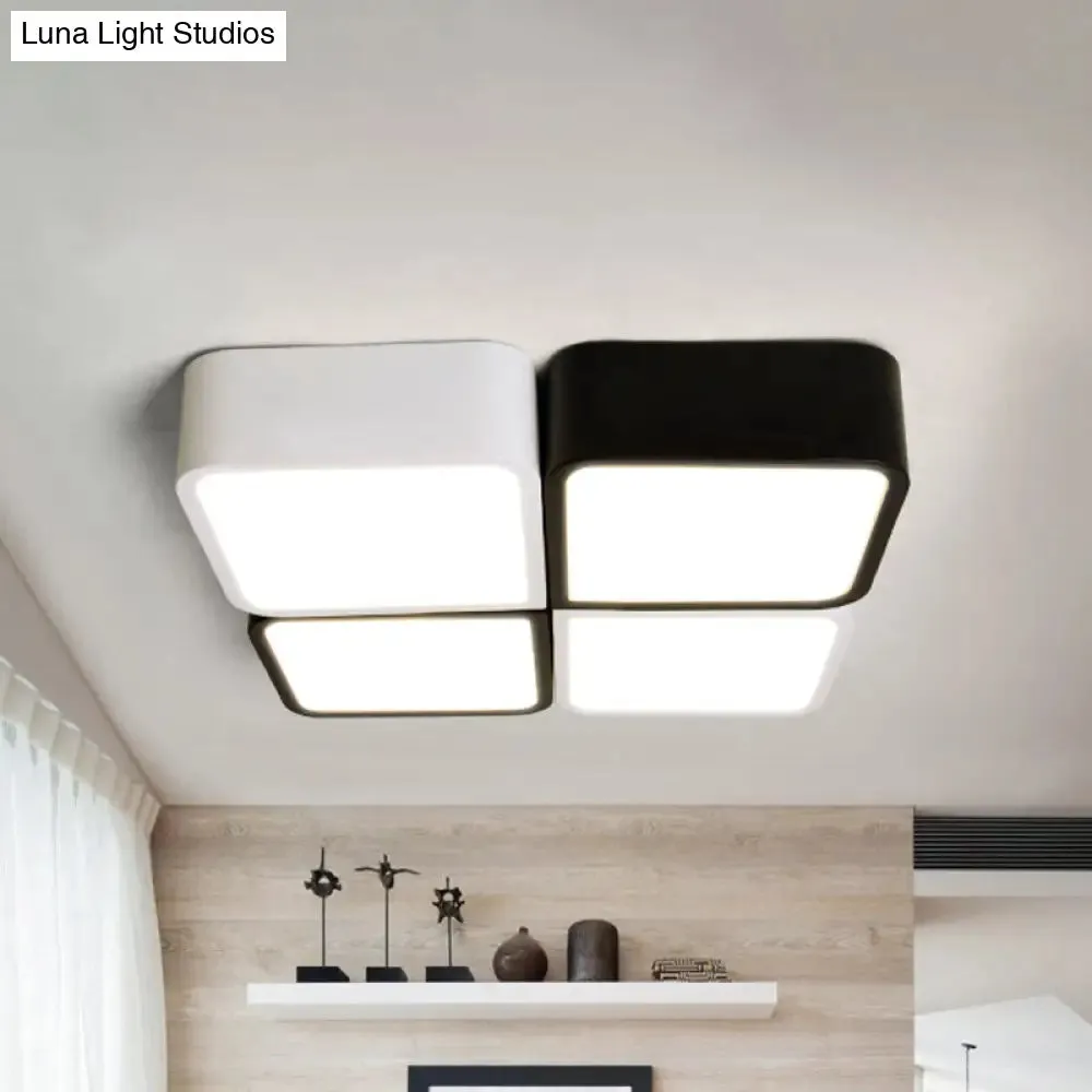 10"/14" Wide Metal Square Flush Mount LED Ceiling Light in White/Black with Modern Design and White/Warm Light
