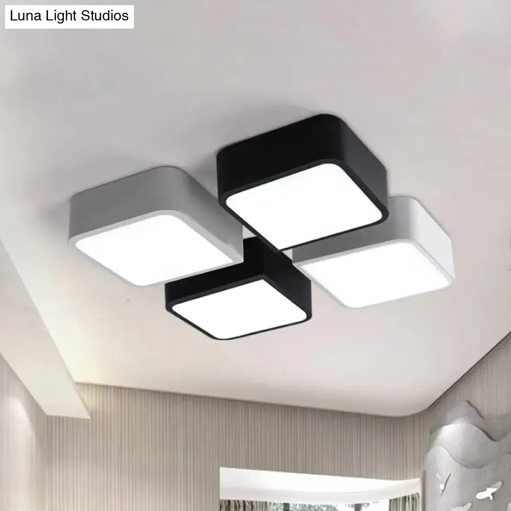10"/14" Wide Metal Square Flush Mount LED Ceiling Light in White/Black with Modern Design and White/Warm Light