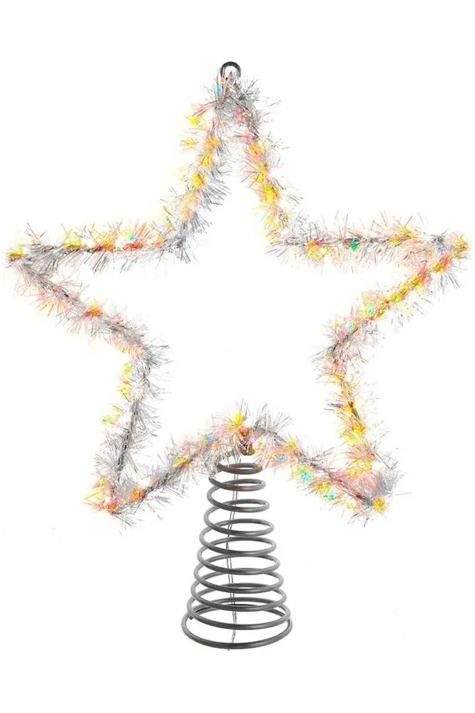 12" 55-Light Warm White LED Silver Tinsel Star Treetop