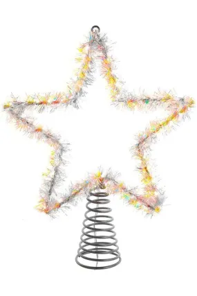 12" 55-Light Warm White LED Silver Tinsel Star Treetop
