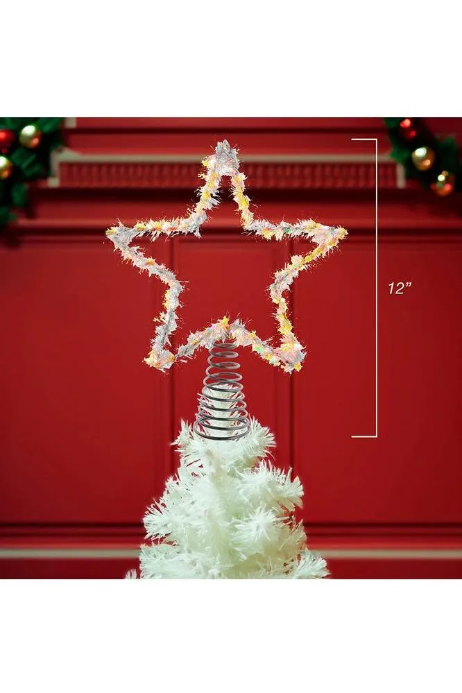 12" 55-Light Warm White LED Silver Tinsel Star Treetop
