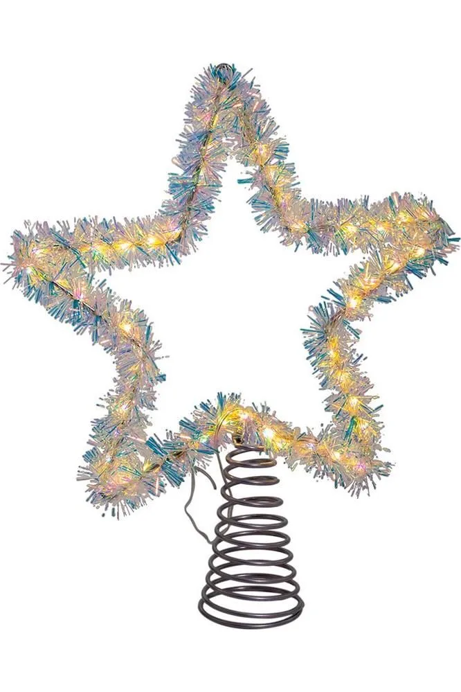 12" 55-Light Warm White LED Silver Tinsel Star Treetop