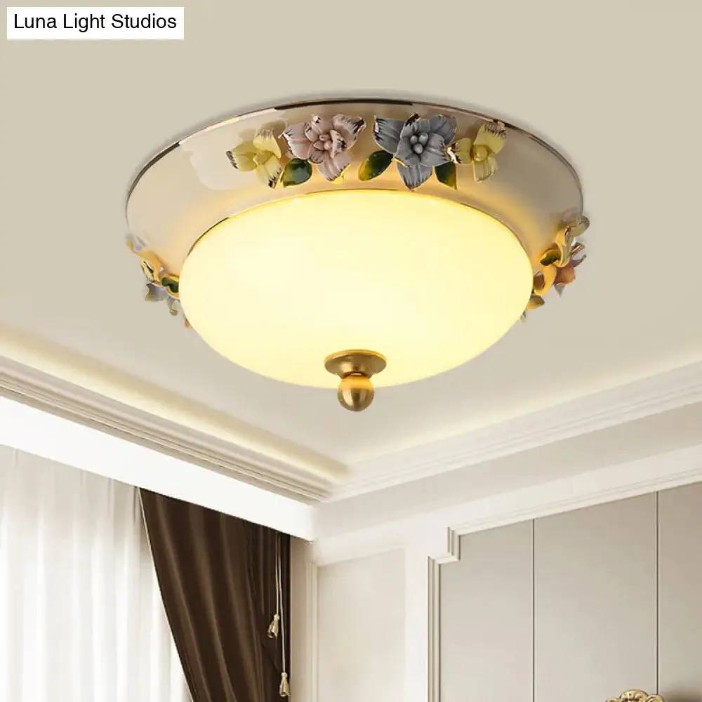 12"/14" LED Dome Ceiling Mounted Farmhouse Light with Yellow/Blue Frosted Glass Flush Lamp and Grape Ceramic Deco