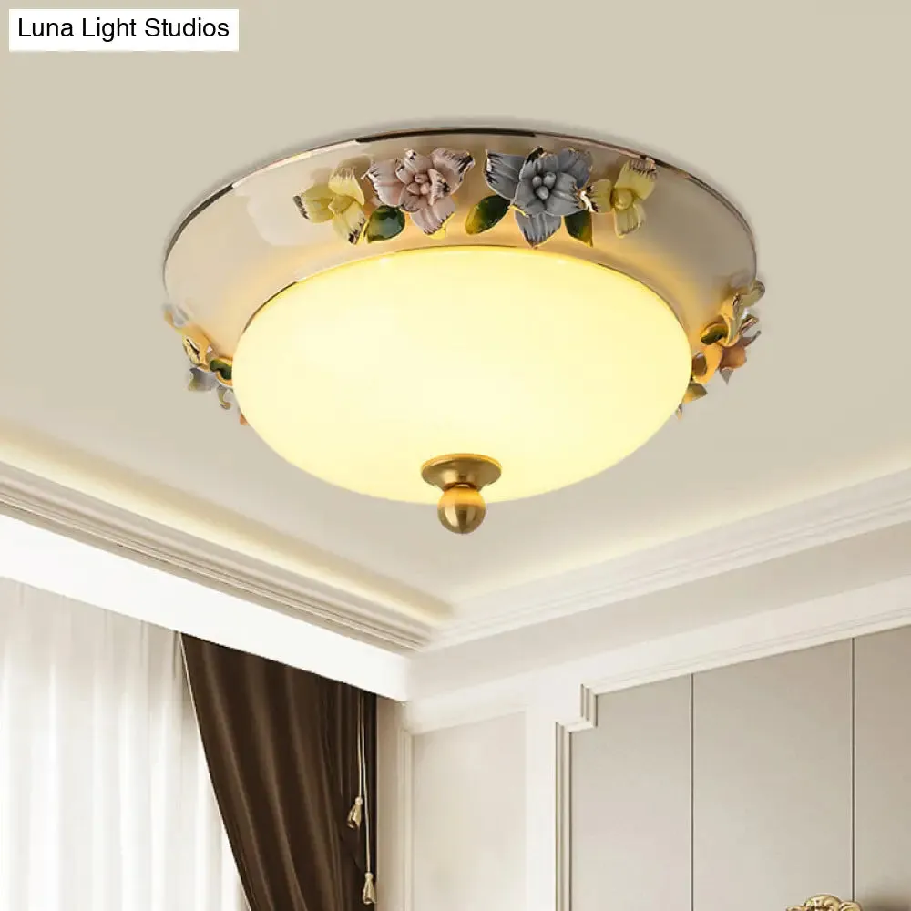 12"/14" LED Dome Ceiling Mounted Farmhouse Light with Yellow/Blue Frosted Glass Flush Lamp and Grape Ceramic Deco