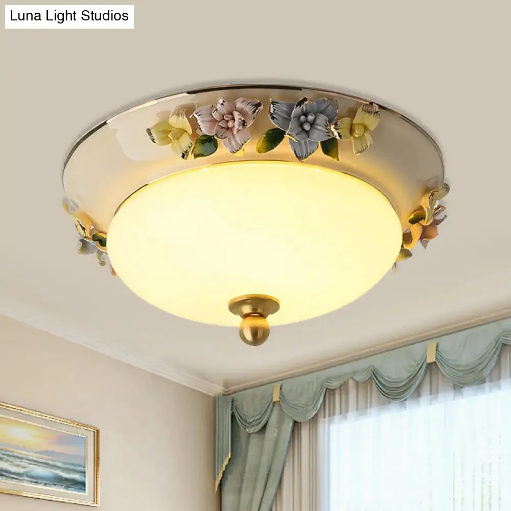 12"/14" LED Dome Ceiling Mounted Farmhouse Light with Yellow/Blue Frosted Glass Flush Lamp and Grape Ceramic Deco