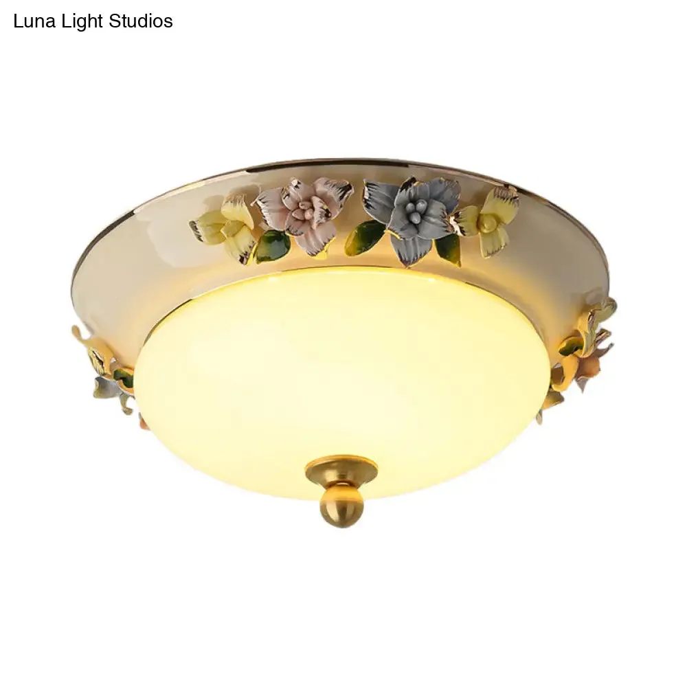 12"/14" LED Dome Ceiling Mounted Farmhouse Light with Yellow/Blue Frosted Glass Flush Lamp and Grape Ceramic Deco