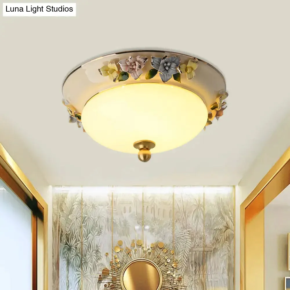 12"/14" LED Dome Ceiling Mounted Farmhouse Light with Yellow/Blue Frosted Glass Flush Lamp and Grape Ceramic Deco