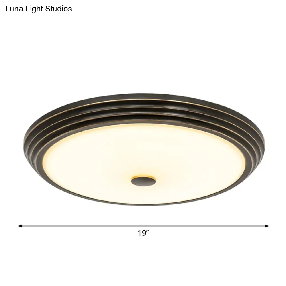 14"/15"/19" Wide Black Country Style Circular LED Flush Ceiling Lighting with Opal Glass - Flush Mount