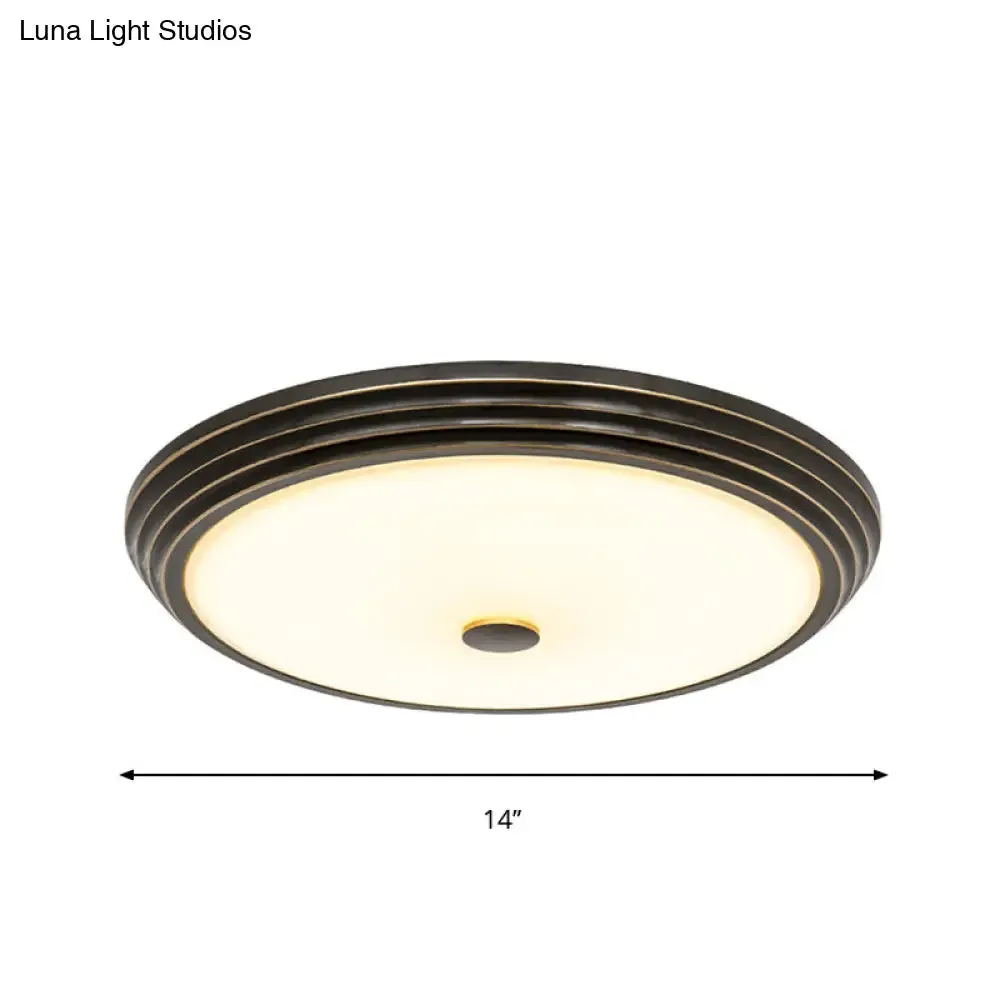 14"/15"/19" Wide Black Country Style Circular LED Flush Ceiling Lighting with Opal Glass - Flush Mount