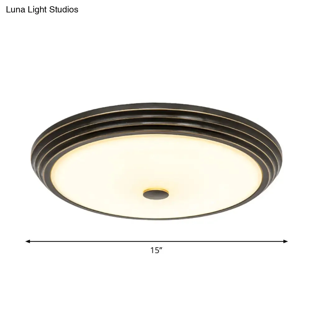14"/15"/19" Wide Black Country Style Circular LED Flush Ceiling Lighting with Opal Glass - Flush Mount