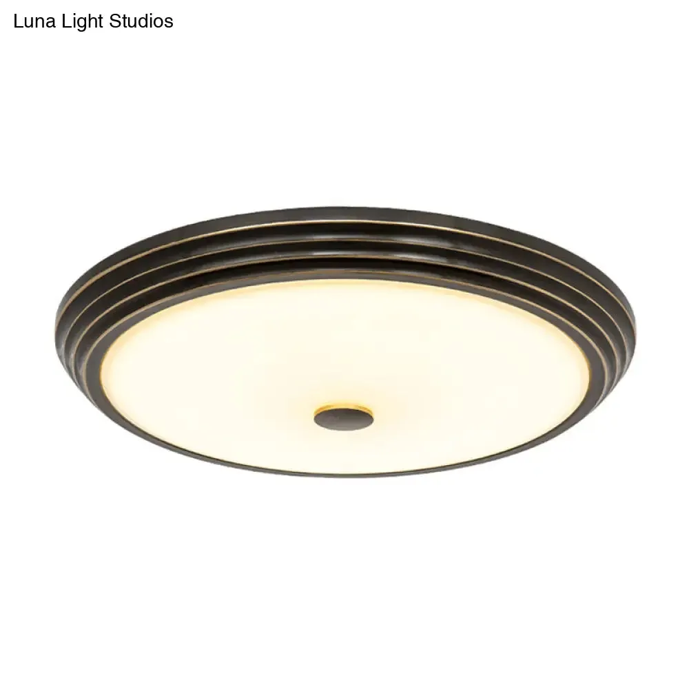 14"/15"/19" Wide Black Country Style Circular LED Flush Ceiling Lighting with Opal Glass - Flush Mount