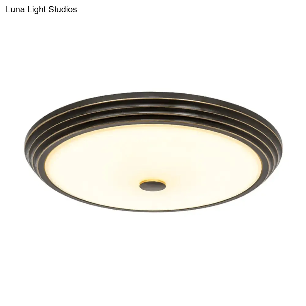 14"/15"/19" Wide Black Country Style Circular LED Flush Ceiling Lighting with Opal Glass - Flush Mount