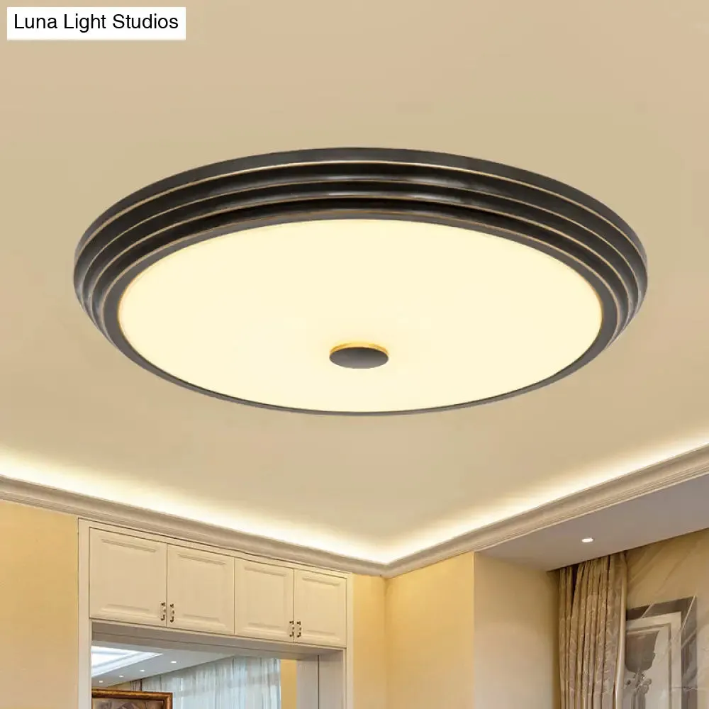 14"/15"/19" Wide Black Country Style Circular LED Flush Ceiling Lighting with Opal Glass - Flush Mount