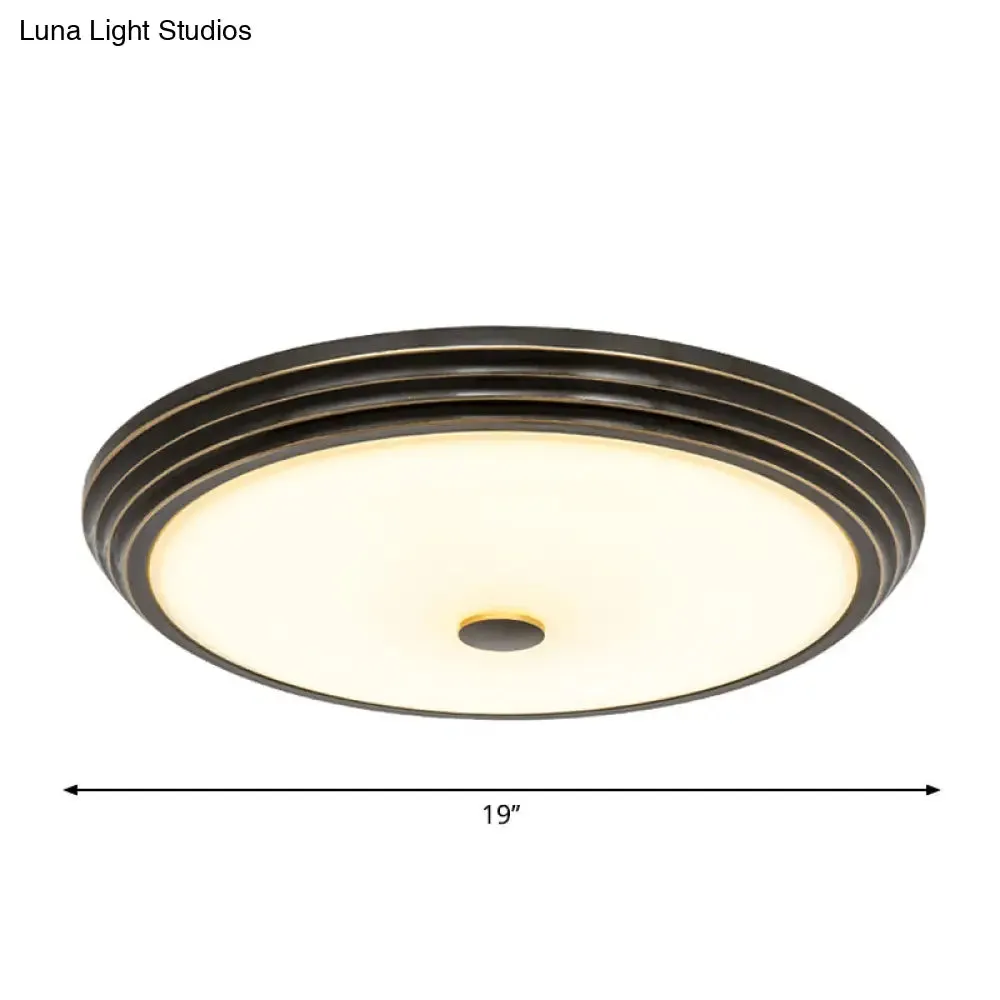 14"/15"/19" Wide Black Country Style Circular LED Flush Ceiling Lighting with Opal Glass - Flush Mount