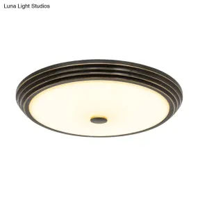 14"/15"/19" Wide Black Country Style Circular LED Flush Ceiling Lighting with Opal Glass - Flush Mount