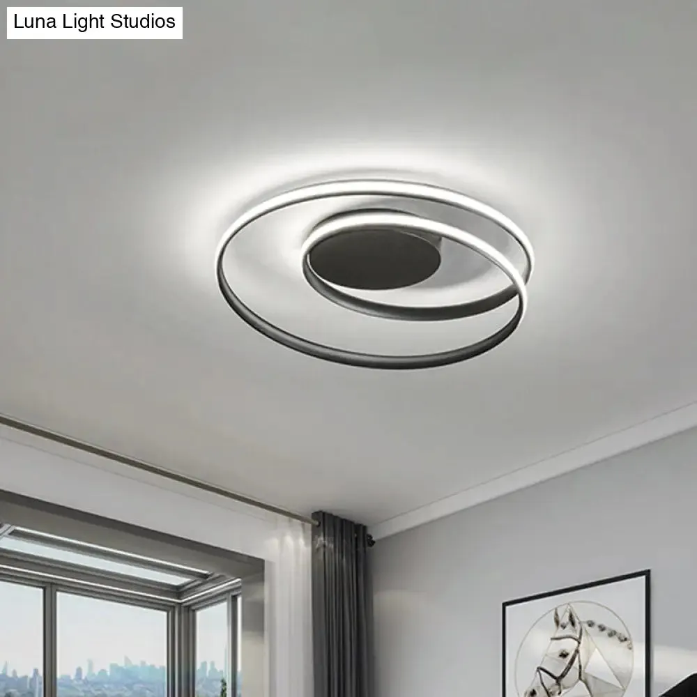 18"/23.5" W Modernist Metal Ceiling Flush LED Mount Lamp, Black with Warm/White Light