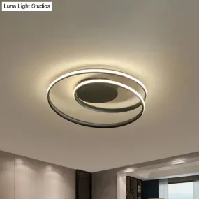 18"/23.5" W Modernist Metal Ceiling Flush LED Mount Lamp, Black with Warm/White Light