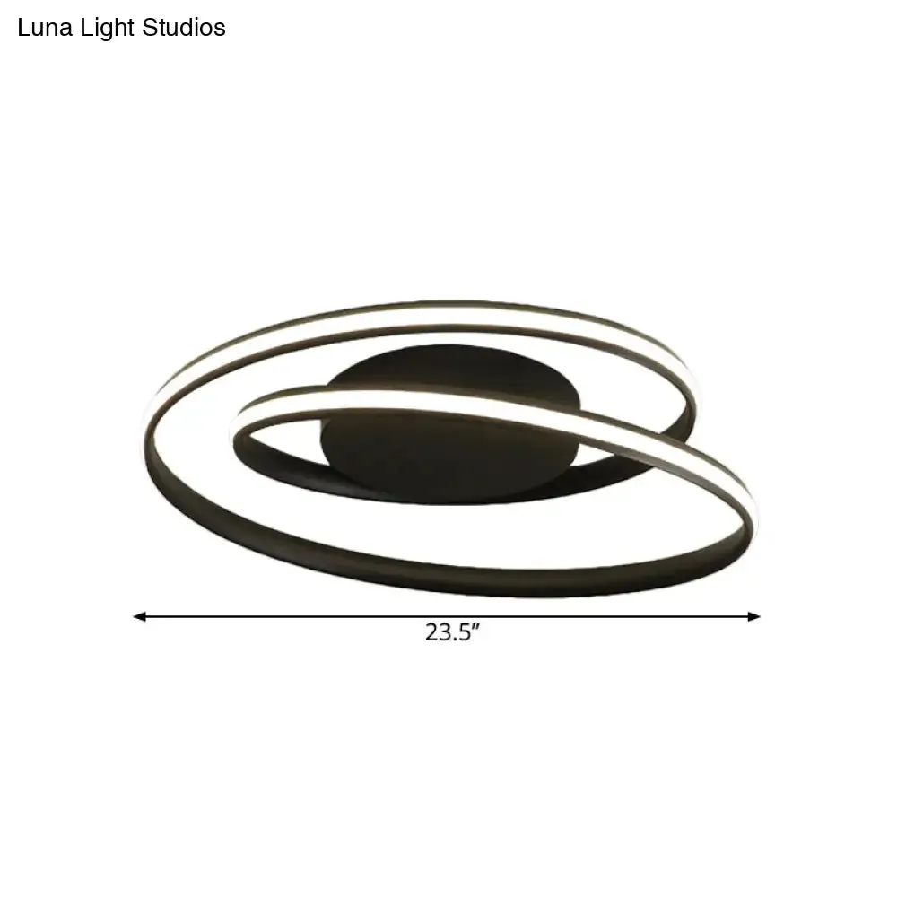 18"/23.5" W Modernist Metal Ceiling Flush LED Mount Lamp, Black with Warm/White Light