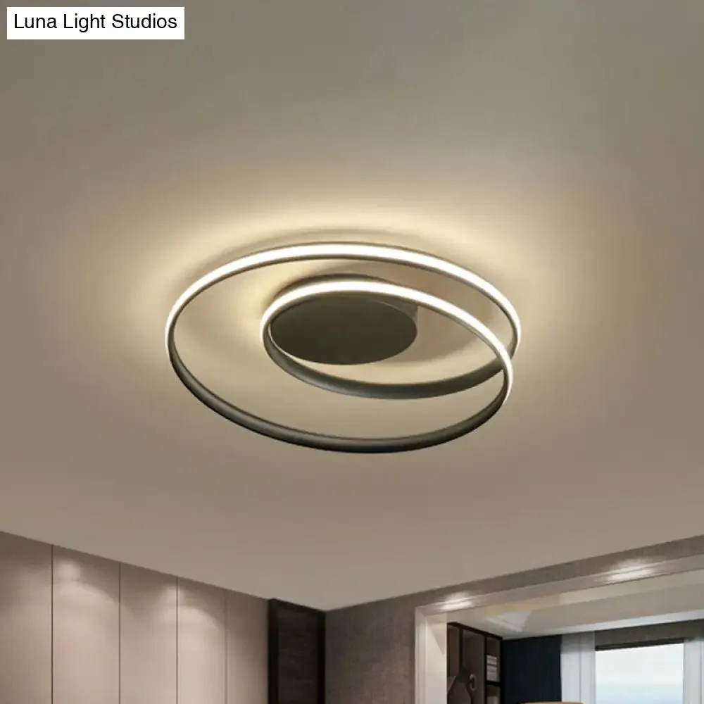 18"/23.5" W Modernist Metal Ceiling Flush LED Mount Lamp, Black with Warm/White Light