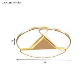 18"/23.5" Wide LED Gold Flush Mount Ceiling Light - Modern Semi-circle Acrylic Design - Triangle Canopy Middle - Warm/White Light