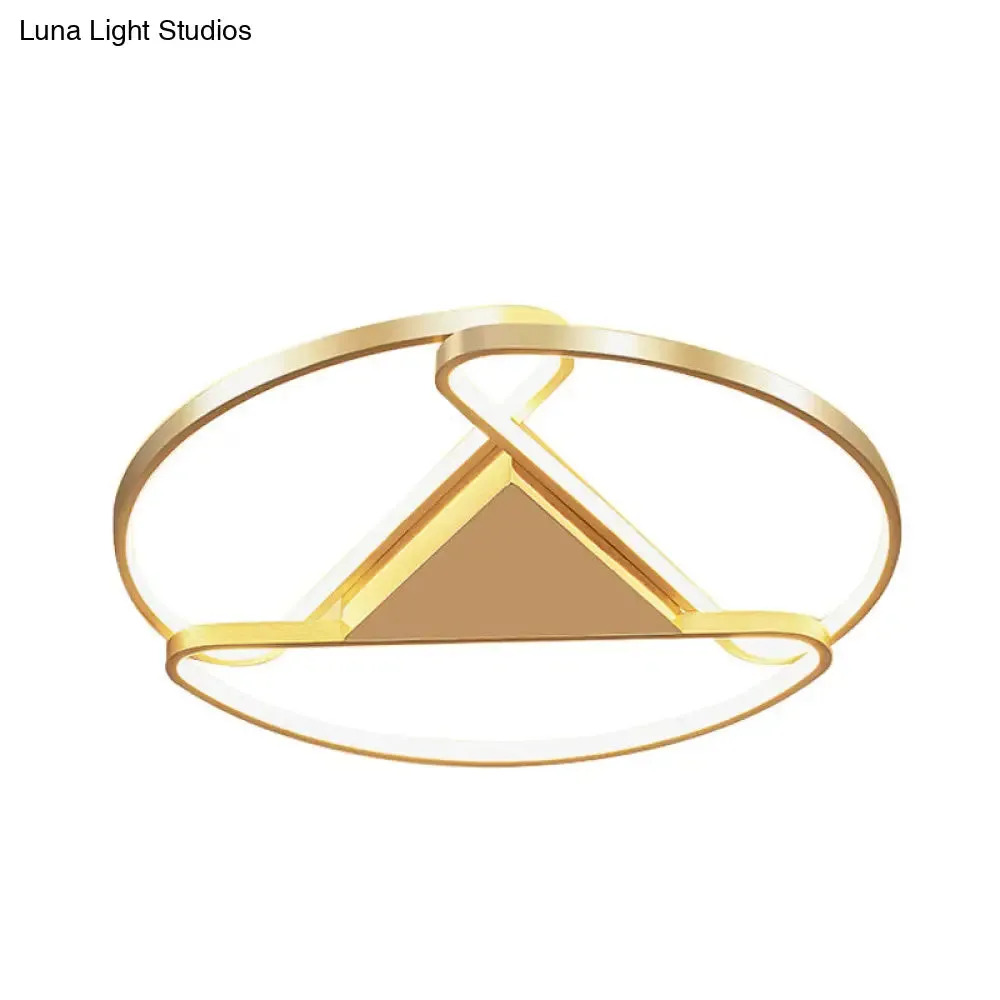 18"/23.5" Wide LED Gold Flush Mount Ceiling Light - Modern Semi-circle Acrylic Design - Triangle Canopy Middle - Warm/White Light