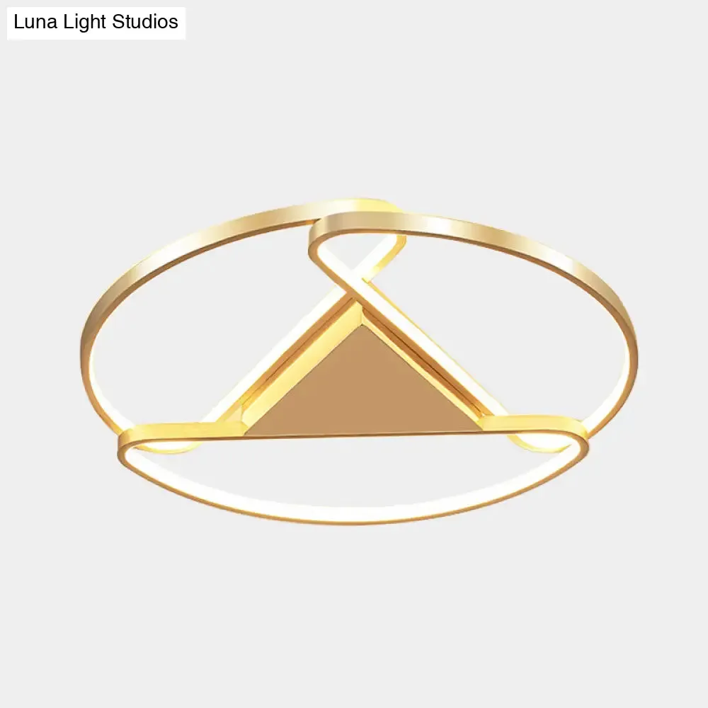 18"/23.5" Wide LED Gold Flush Mount Ceiling Light - Modern Semi-circle Acrylic Design - Triangle Canopy Middle - Warm/White Light