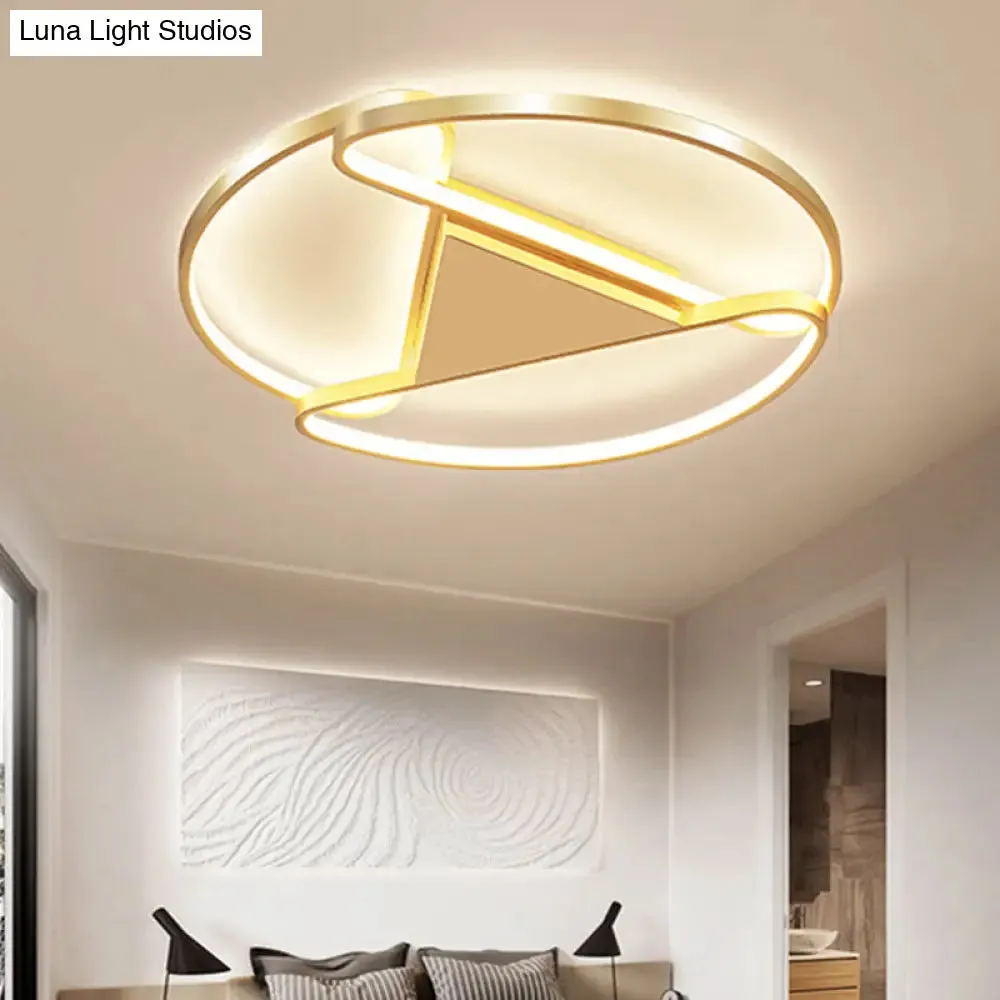 18"/23.5" Wide LED Gold Flush Mount Ceiling Light - Modern Semi-circle Acrylic Design - Triangle Canopy Middle - Warm/White Light