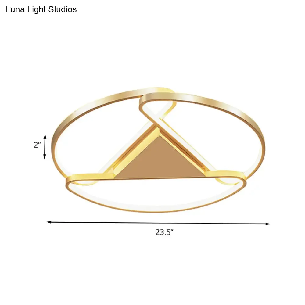 18"/23.5" Wide LED Gold Flush Mount Ceiling Light - Modern Semi-circle Acrylic Design - Triangle Canopy Middle - Warm/White Light