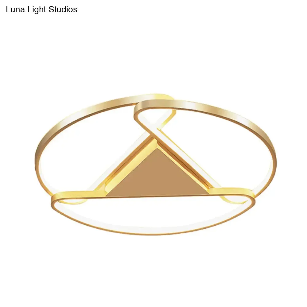 18"/23.5" Wide LED Gold Flush Mount Ceiling Light - Modern Semi-circle Acrylic Design - Triangle Canopy Middle - Warm/White Light