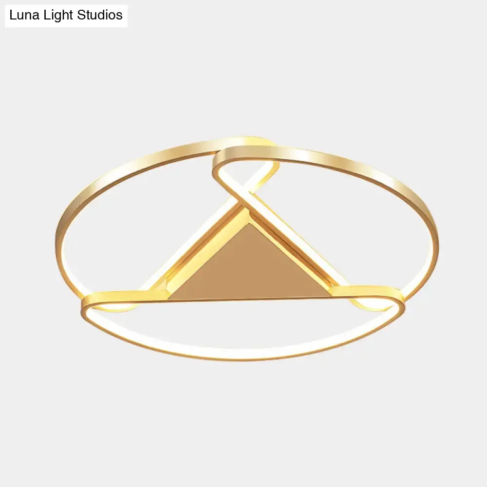 18"/23.5" Wide LED Gold Flush Mount Ceiling Light - Modern Semi-circle Acrylic Design - Triangle Canopy Middle - Warm/White Light