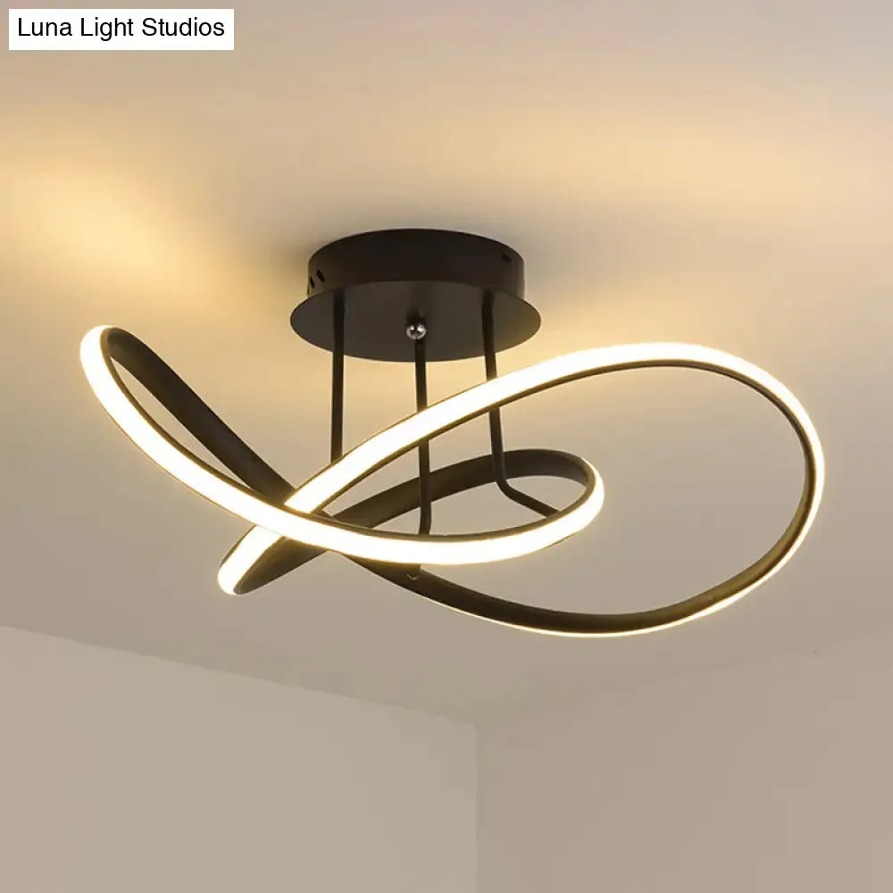 19.5"/23.5" Modern Swirl Wave LED Ceiling Mount Light Fixture – Black Acrylic, Warm/White Light