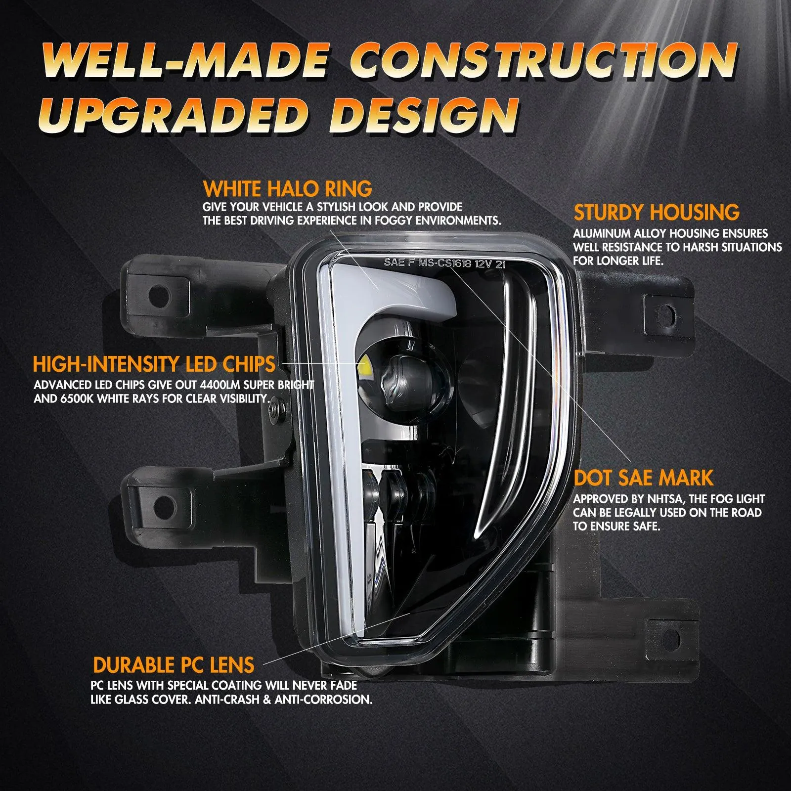 (2pcs/set) 45W DOT Approved LED Fog Lights with DRL for 2016-2018 Chevy Silverado 1500 (Black)