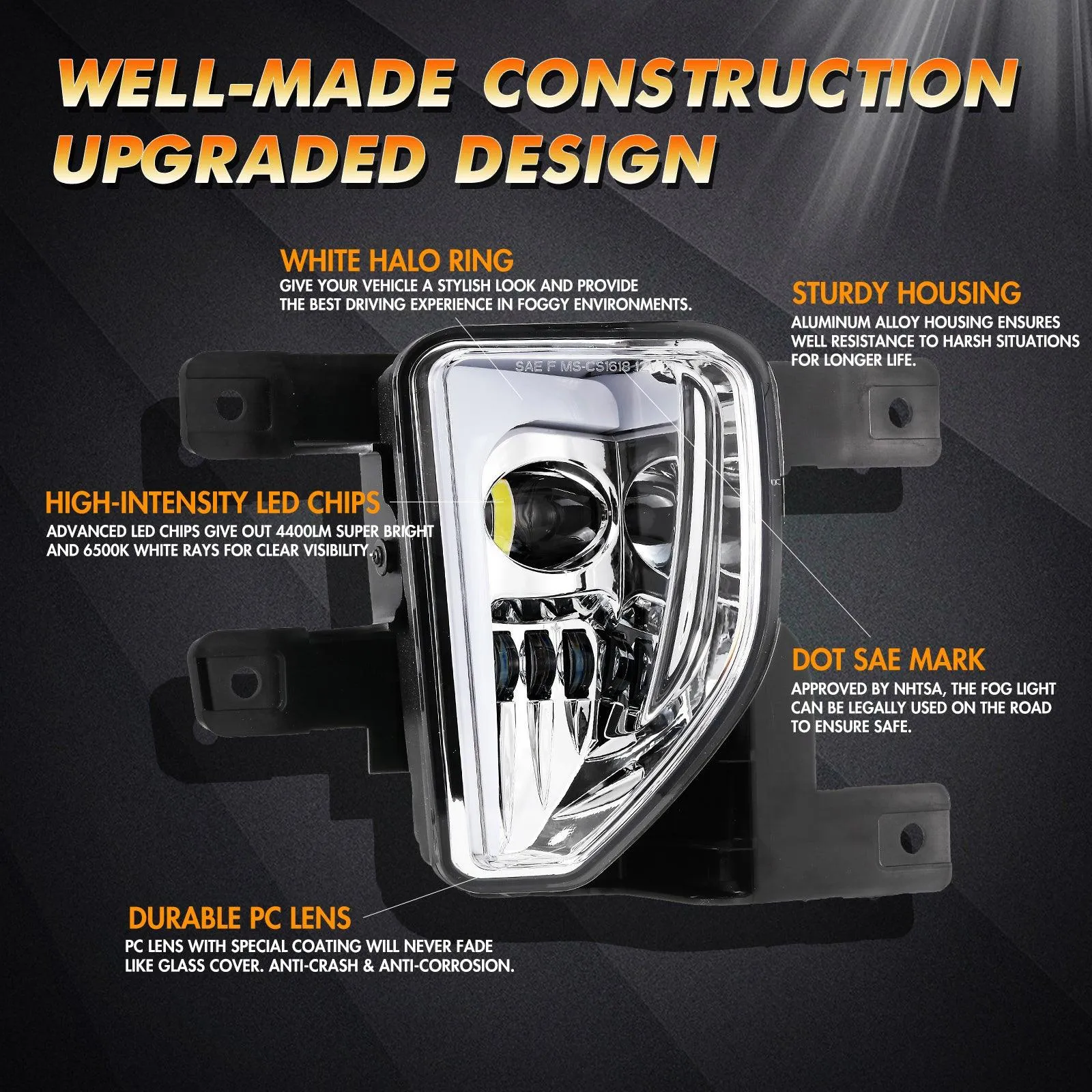 (2pcs/set) 45W DOT Approved LED Fog Lights with DRL for 2016-2018 Chevy Silverado 1500 (Chrome)