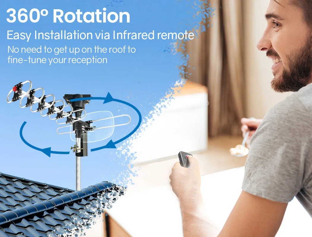 360° Rotating Outdoor Digital TV Antenna, HD, Waterproof - Simtech