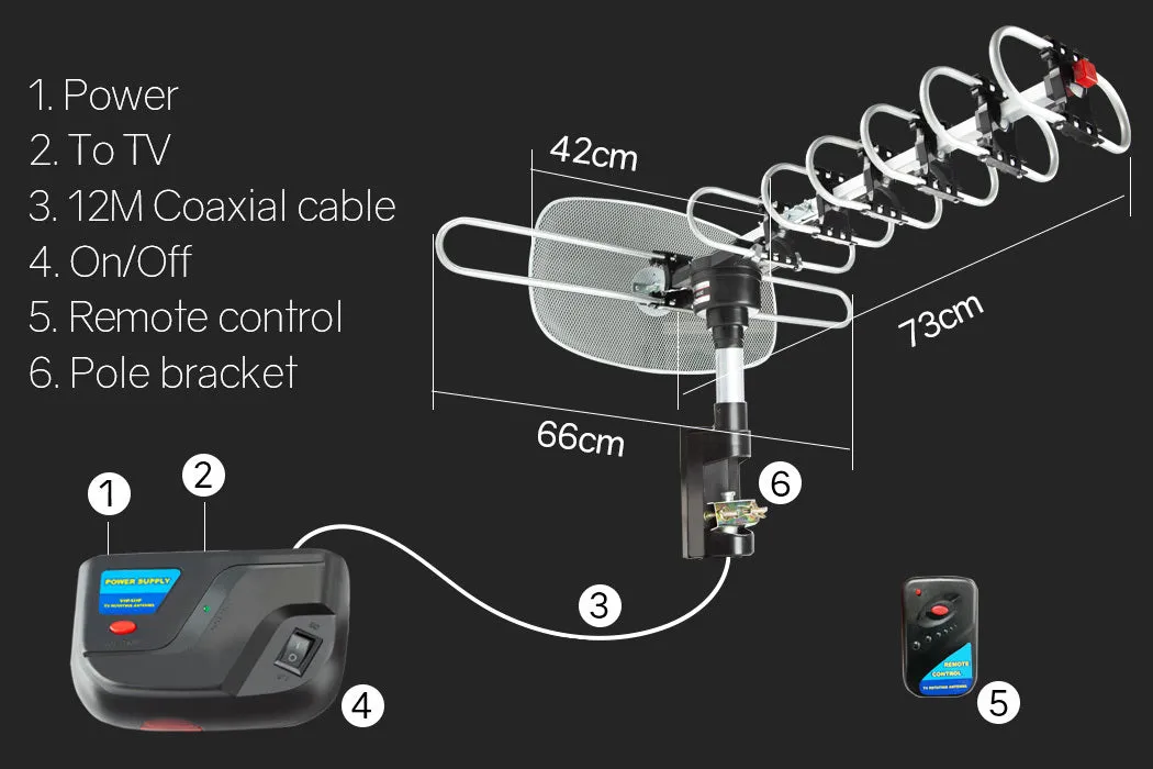 360° Rotating Outdoor Digital TV Antenna, HD, Waterproof - Simtech
