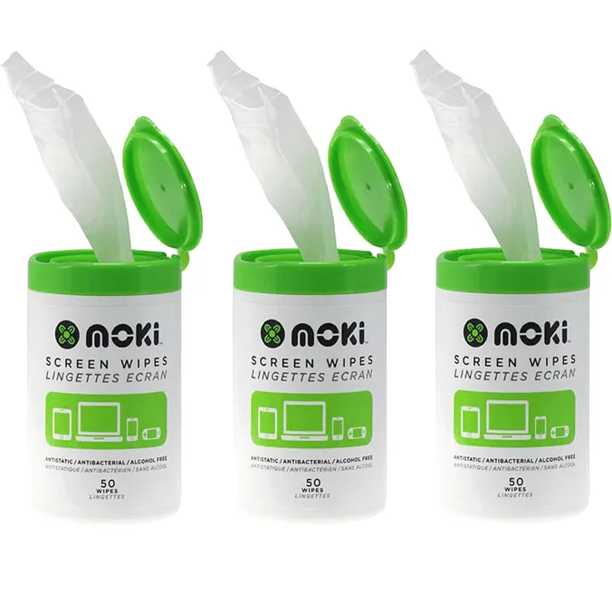 3x Moki Screen Wet Wipes Clean Bottle 50 Pack | TV/Monitor/Tablet/Phone LCD/LED