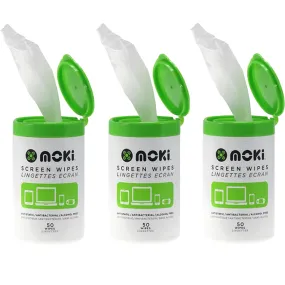 3x Moki Screen Wet Wipes Clean Bottle 50 Pack | TV/Monitor/Tablet/Phone LCD/LED