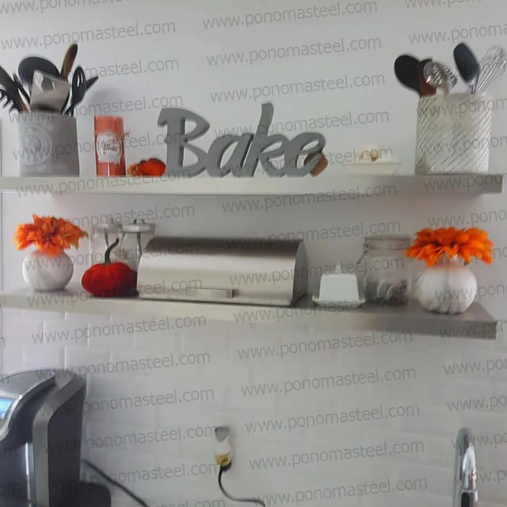 42"x12"x2.0" (cm.107x30.5x5.1) brushed stainless steel floating shelf