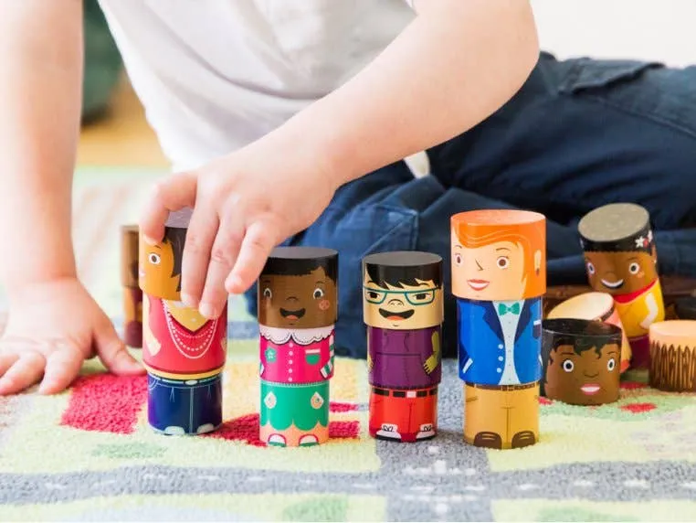 48-Piece Diverse Family Play Set - Magnetic Wooden Blocks.