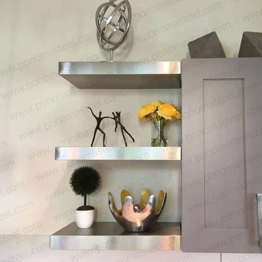 52"x6"x2.0" (cm.132x15x5.1) brushed stainless steel floating shelf