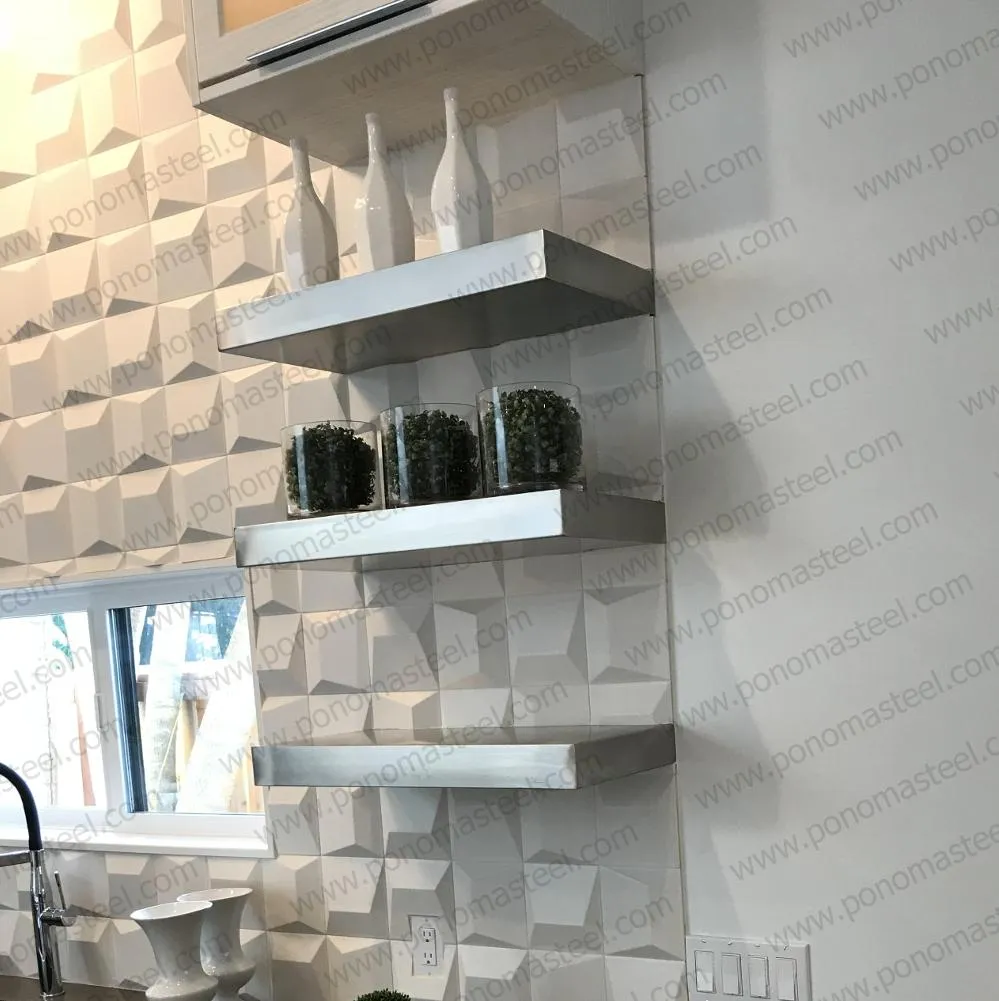 52"x6"x2.0" (cm.132x15x5.1) brushed stainless steel floating shelf