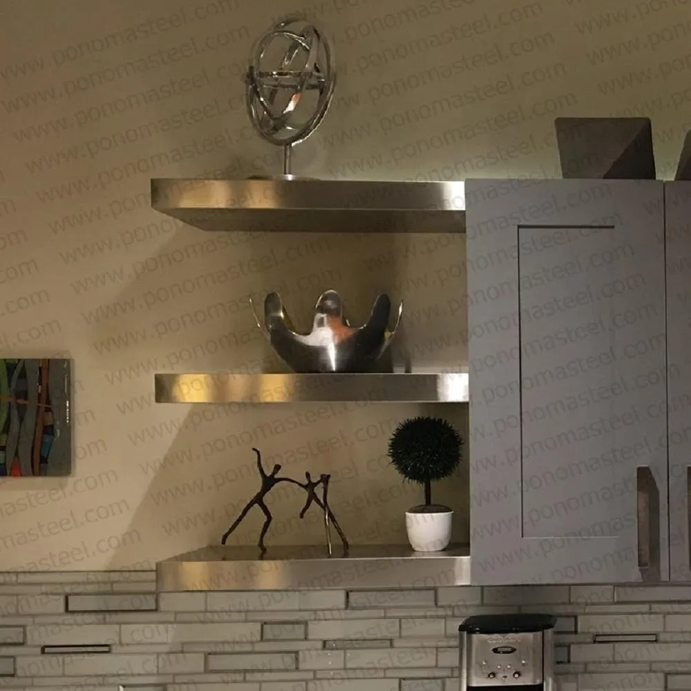 52"x6"x2.0" (cm.132x15x5.1) brushed stainless steel floating shelf