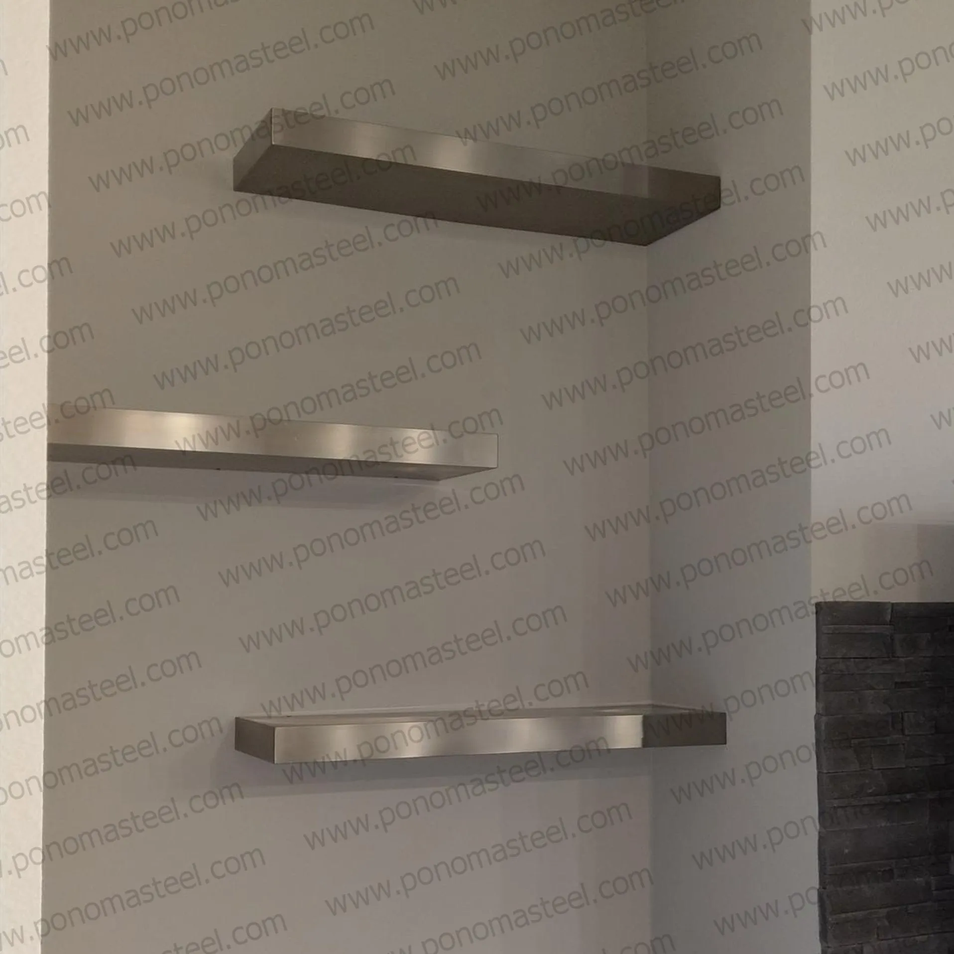 52"x6"x2.0" (cm.132x15x5.1) brushed stainless steel floating shelf