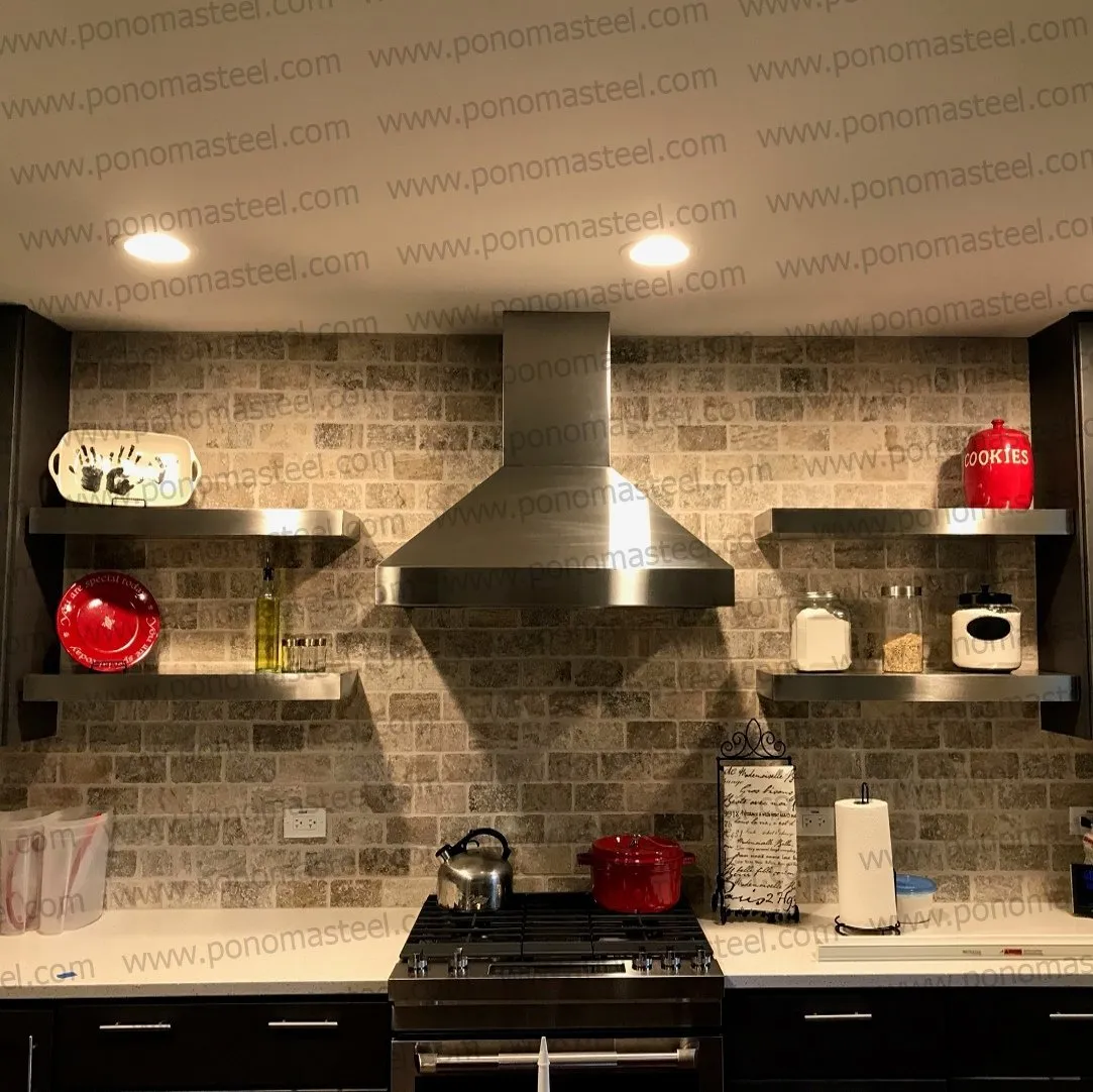 52"x8"x2.0" (cm.132x20x5.1) brushed stainless steel floating shelf