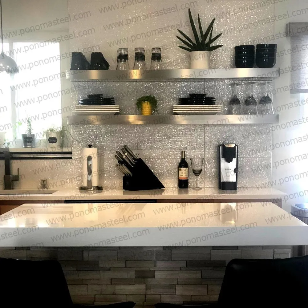 52"x8"x2.0" (cm.132x20x5.1) brushed stainless steel floating shelf
