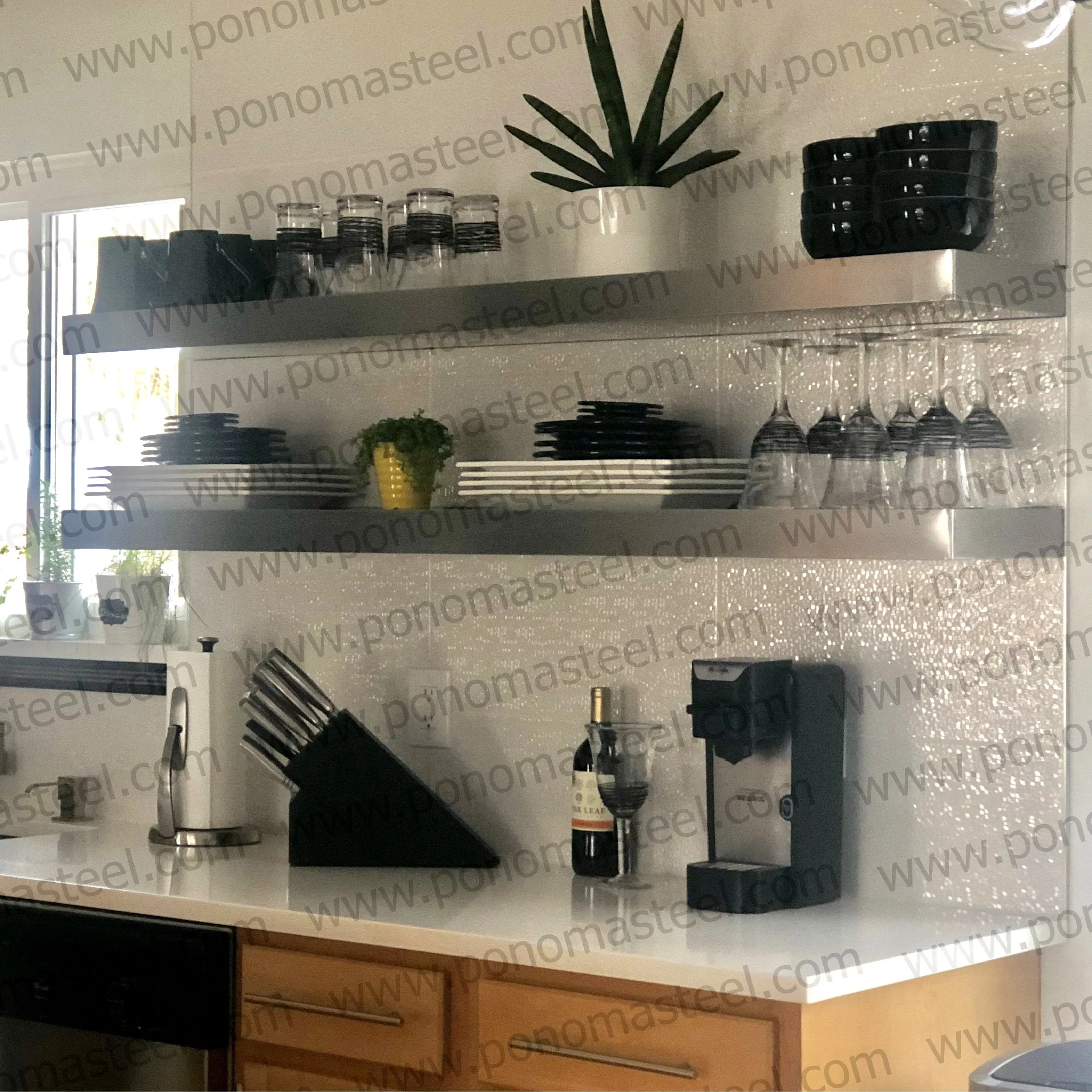 52"x8"x2.0" (cm.132x20x5.1) brushed stainless steel floating shelf