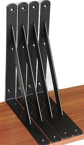 6 Pack L6" x H 4" Black Heavy Duty Shelf Brackets with Screws Metal Shelf Brackets Shelf Support Angle Brackets for Shelves L Brackets Heavy Duty Floating Shelf Brackets
