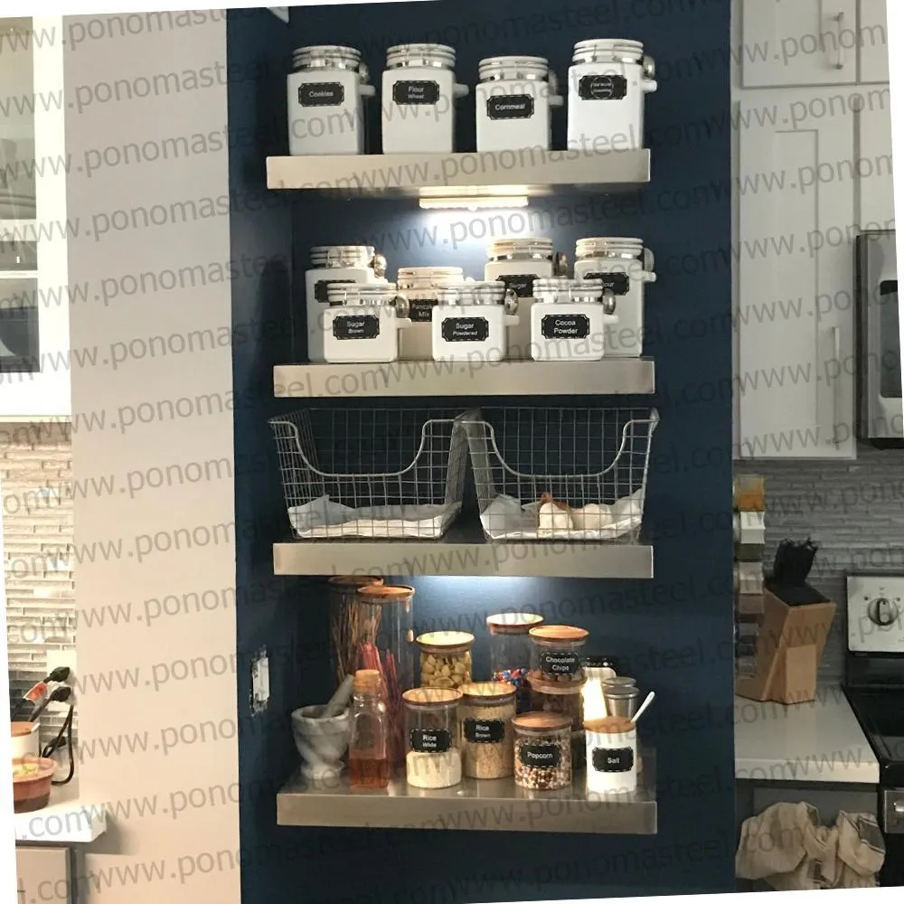 60"x8"x2.0" (cm.152x20x5.1) brushed stainless steel floating shelf