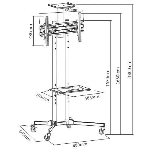 Adjustable Height Mobile TV Stand TV Cart - Fits Screens up to 65-inch