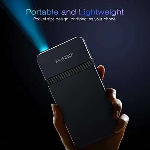 AKASO Mini Projector, Pocket-Sized DLP Portable Projector, 50 ANSI Lumens Video Projector, Support 1080P HDMI Input Built-in Rechargeable Battery Stereo Speakers and Remote Control Movie Projector